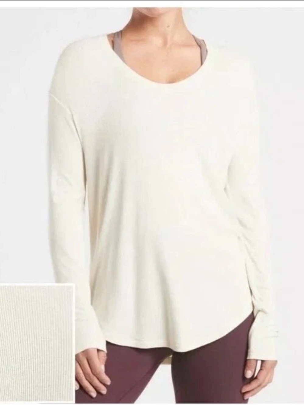 Athleta Ahimsa Long Sleeve Scoop Neck Top – Cream, Size‎ Medium 🧘🏼♀️